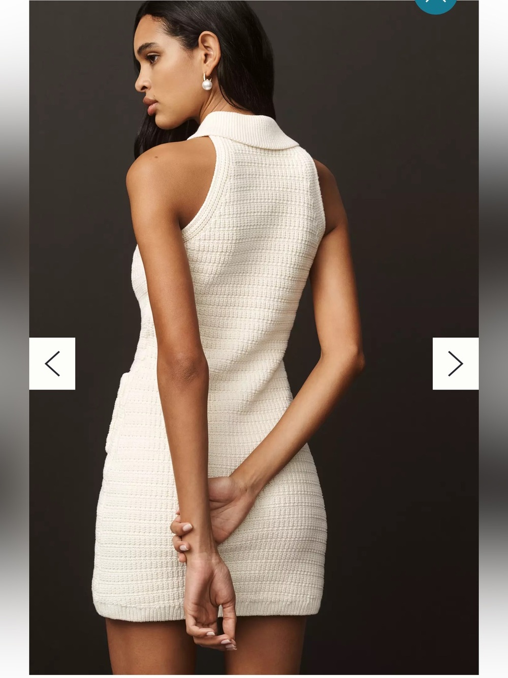 Anthropology Endless Rose Sleeveless Collared Cream Knit Crochet Mini Dress. XS - Picture 2 of 6